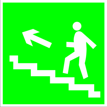 E16 направление к эвакуационному выходу по лестнице вверх (левосторонний) (пластик, 200х200 мм) - Знаки безопасности - Эвакуационные знаки - Информационные стенды, перекидные системы. Магазин охраны труда shopstend.ru