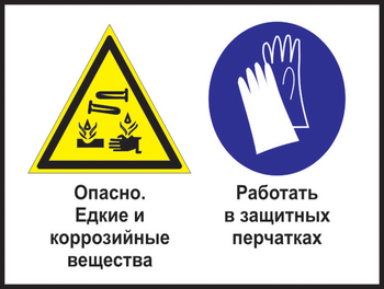 Кз 64 опасно - едкие и коррозийные вещества. работать в защитных перчатках. (пленка, 400х300 мм) - Знаки безопасности - Комбинированные знаки безопасности - Информационные стенды, перекидные системы. Магазин охраны труда shopstend.ru