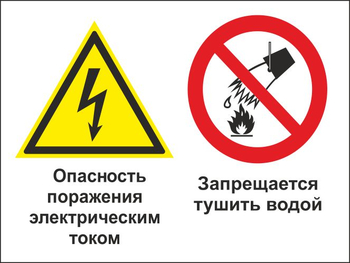 КЗ 95  опасность поражения электрическим током. запрещается тушить водой. (пластик, 600х400 мм) - Знаки безопасности - Комбинированные знаки безопасности - Информационные стенды, перекидные системы