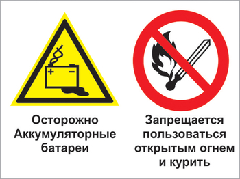 Кз 33 осторожно - аккумуляторные батареи. запрещается пользоваться открытым огнем и курить. (пластик, 400х300 мм) - Знаки безопасности - Комбинированные знаки безопасности - Информационные стенды, перекидные системы